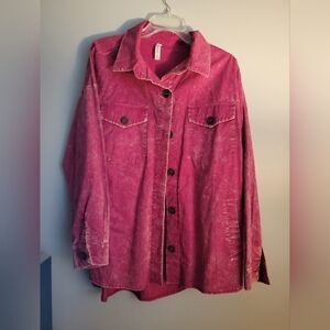 Zenana Outfitters Berry Shirt Jacket ACID Wash XL